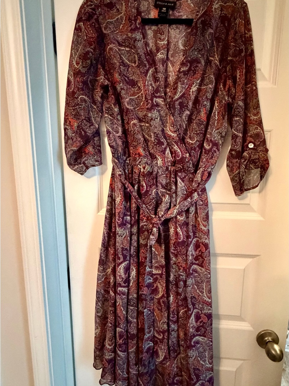 Stella & Jamie Burgundy and Purple Paisley Wrap Midi Dress